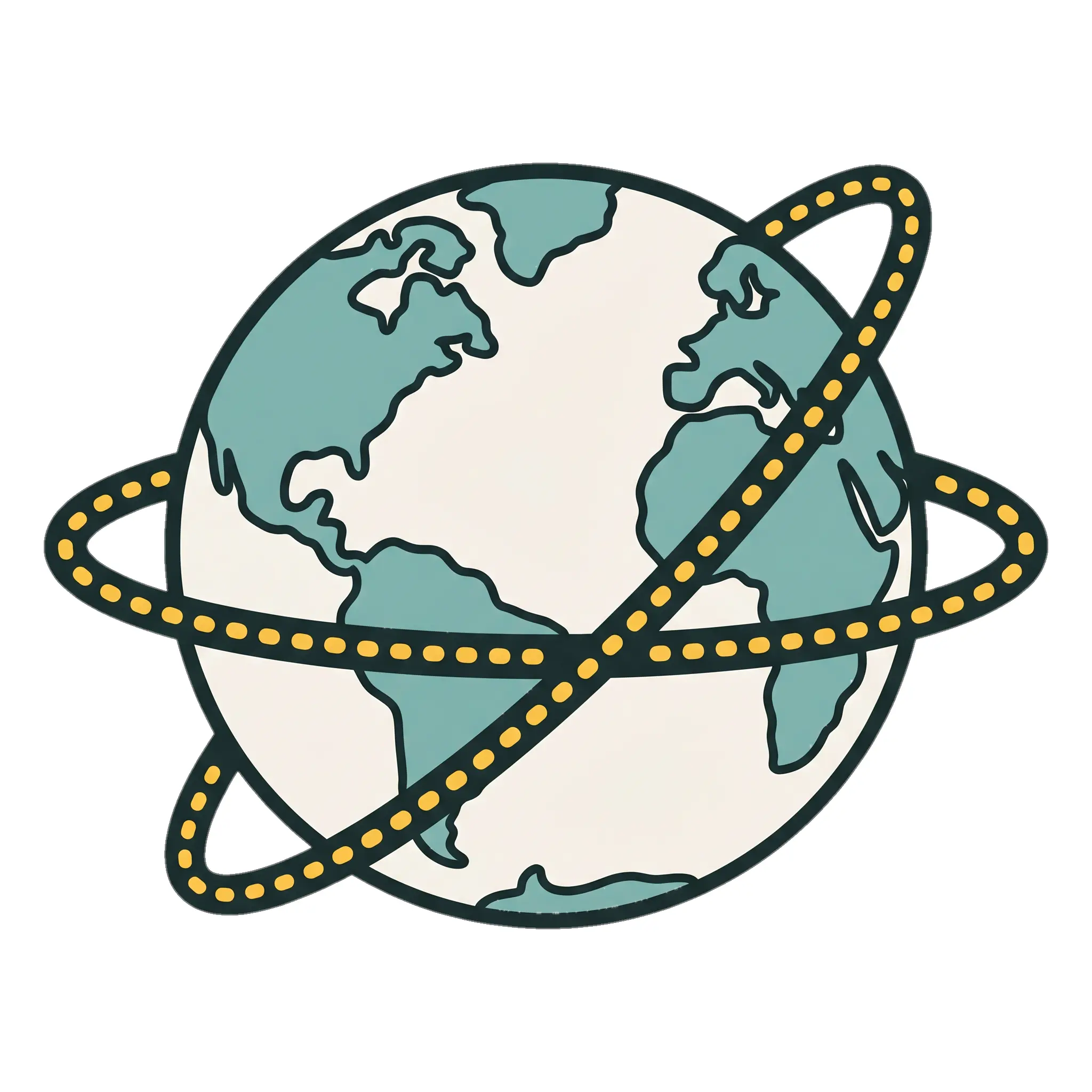 Stylised orbit icon encircling the globe